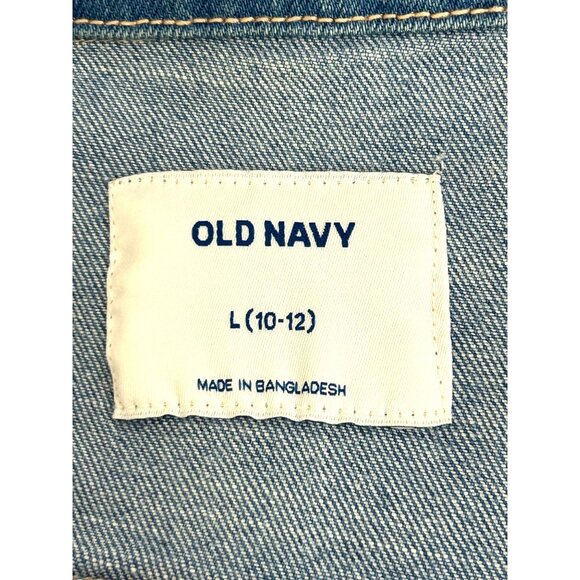 Old Navy Girls Denim Jacket Tie Dyed Ombré Blue L 10-12 Buttons Collar Pockets - Picture 3 of 11